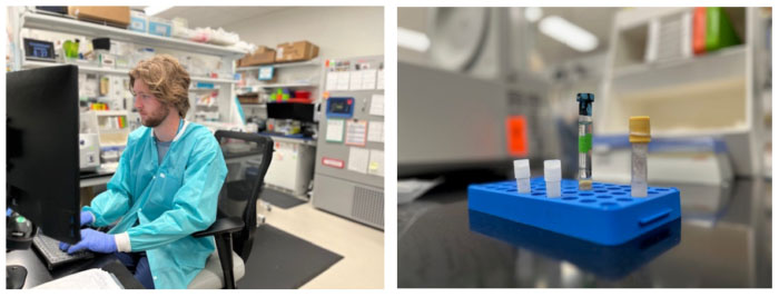 The Research Services Lab team, including lab assistant Jacob Clayton, assisted with RSV vaccine research at Seattle Children’s by processing, stabilizing and shipping samples off to a testing lab which provide endpoint data for research studies