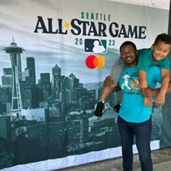 Child and baseball player