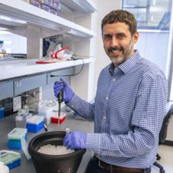 Dr. Richard James is leading research to edit human B plasma cells to act as cell factories capable of delivering sustained, high doses of a therapeutic protein.