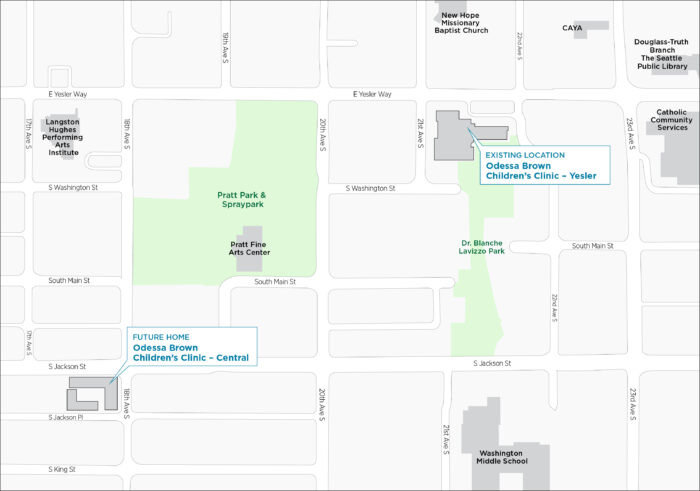 A map showing the proximity of the new clinic to the previous Yesler clinic