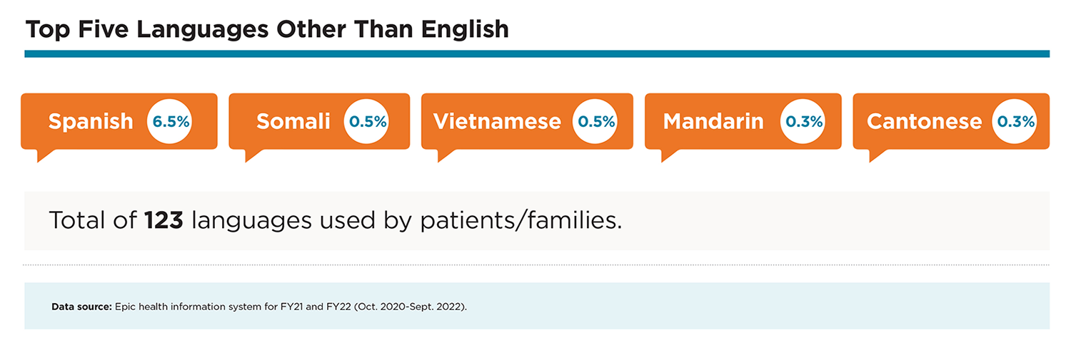Top 5 languages spoken by patients excluding english