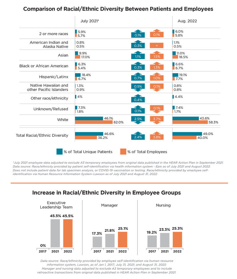 Infographic on comparison of racial and ethnic diversity among patients and employees
