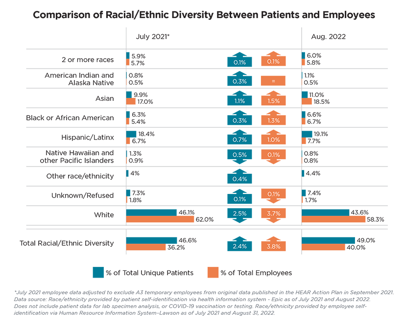 Comparison graphic of diversity between patients and employees