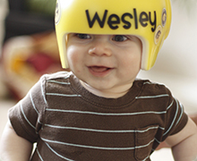 A child in a helmet