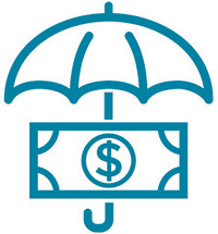 Icon depicting an umbrella with money underneath