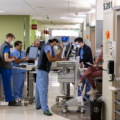 Nursing staff in the CICU during a night shift