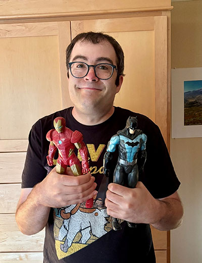 Karl pictured with two of his favorite action figures.