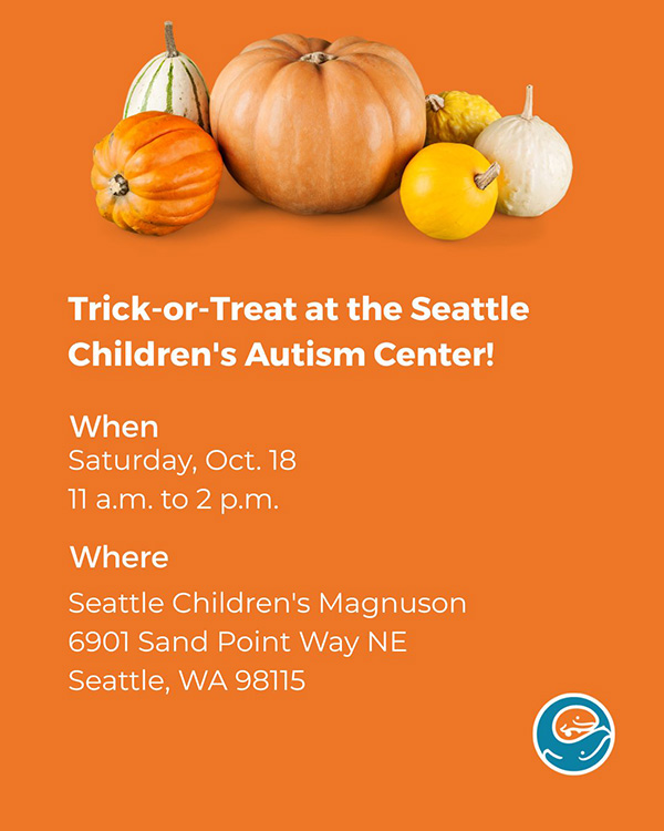A flier for Trick-or-Treat at the Seattle Children's Autism Center