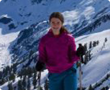 A girl skis on a mountain