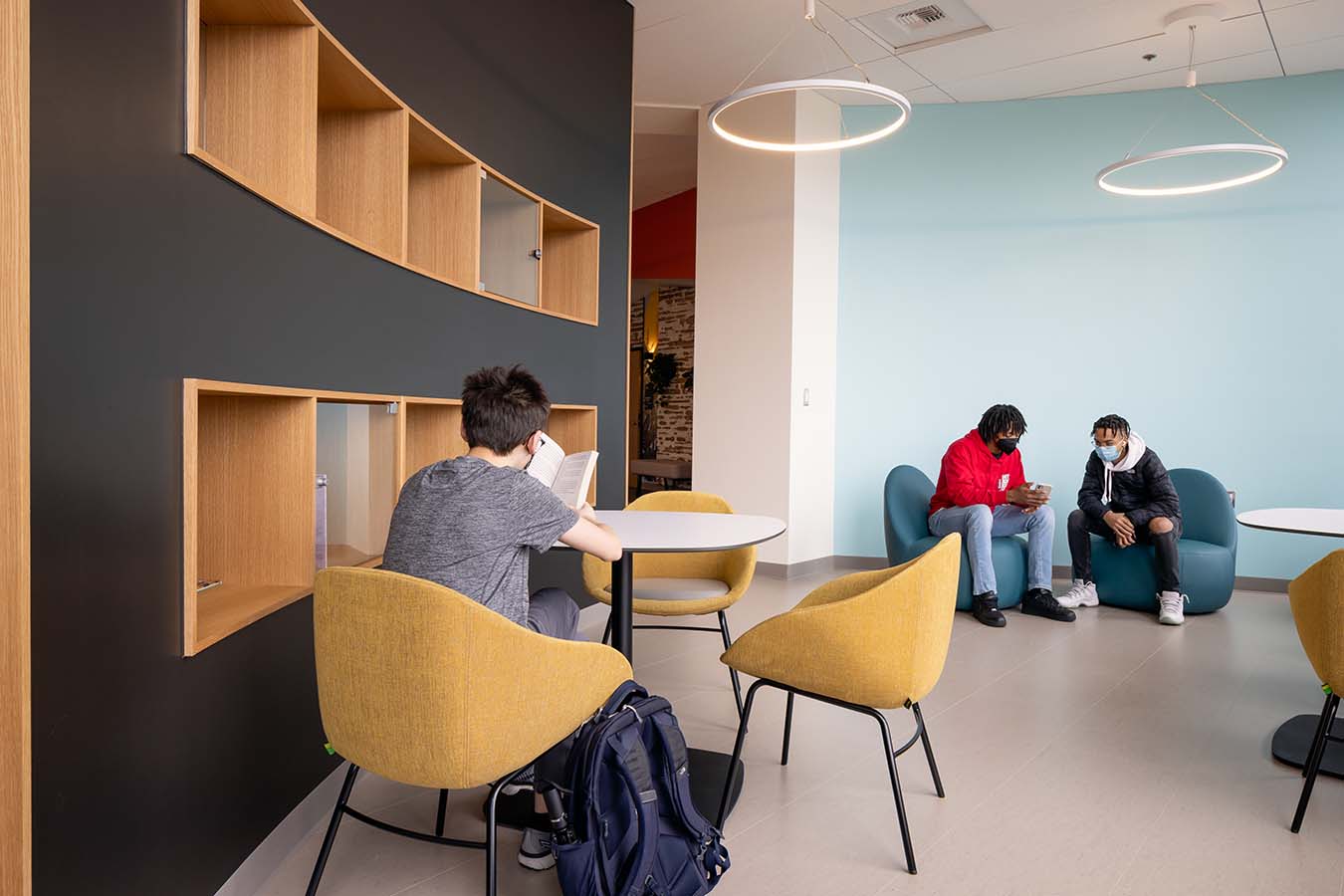 Students study in a lobby