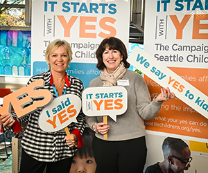 Guild members Cheryl Avery (left) and Ann Shanahan got their “yes” on at the Guild Association’s 2019 Best Practices Brunch.