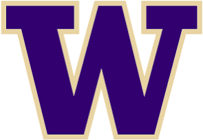 A purple capital W outlined in gold
