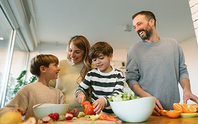 A family prepares a meal together