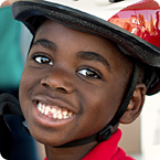 Boy in bike helmet