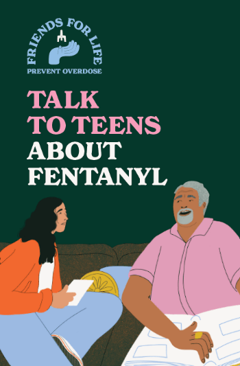 A graphic of an older adult man talking to a female teenager 