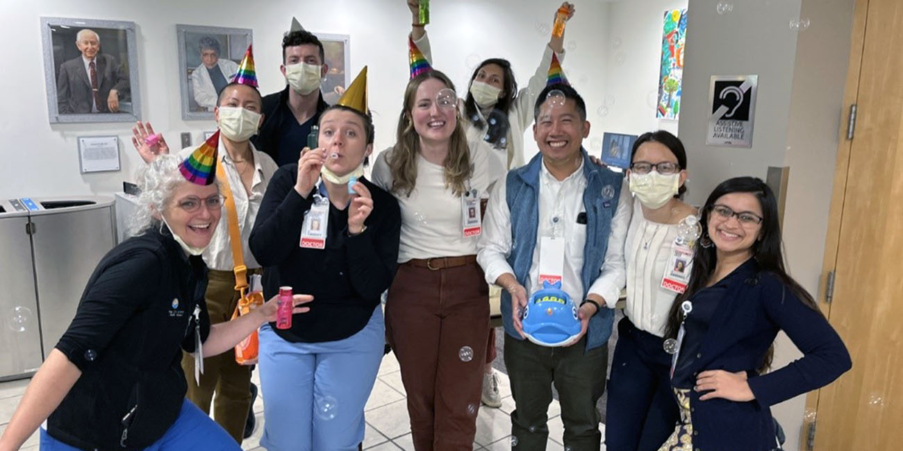 Seattle Children's interns pose for a picture during a party.