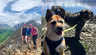 Left: Residents stand on a mountain. Right: Dogs on a mountain