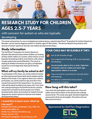 Flyer for an autism research study