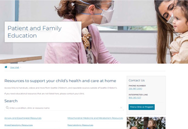A screenshot of the Patient and Family Education page.