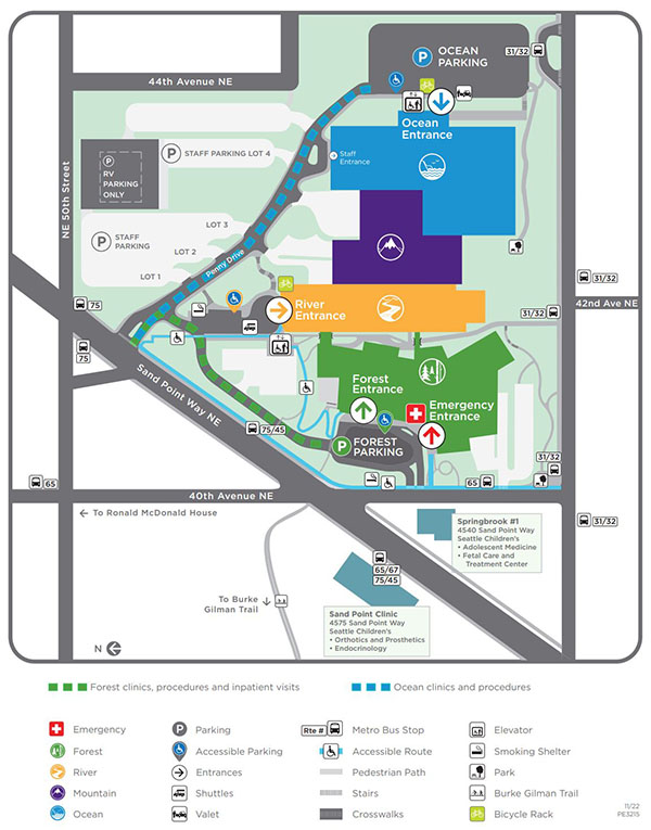 A map of Seattle Children's hospital campus
