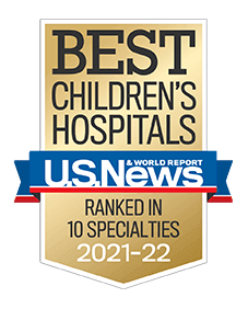 Best Children's Hospitals Award from US News ranked in 10 specialties for the years 2021 to 2022