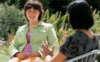 Mary Elizabeth Sierra-Lanham, 14, chatting with social worker Tonya Ranchigoda