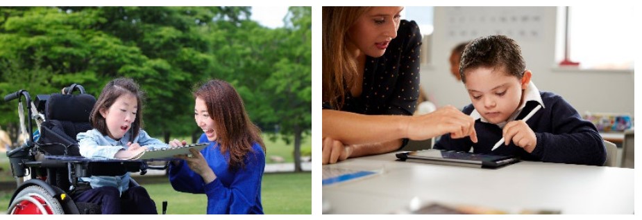 Children using devices to communicate