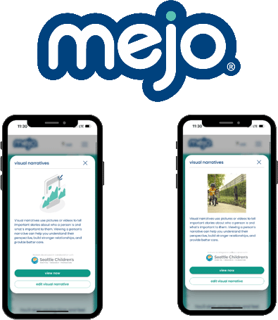 mejo logo and app screen shots