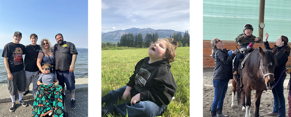 Three images of a boy with various family members