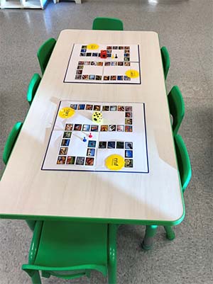 A table with games set up