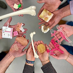 Hands hold 3D-printed models