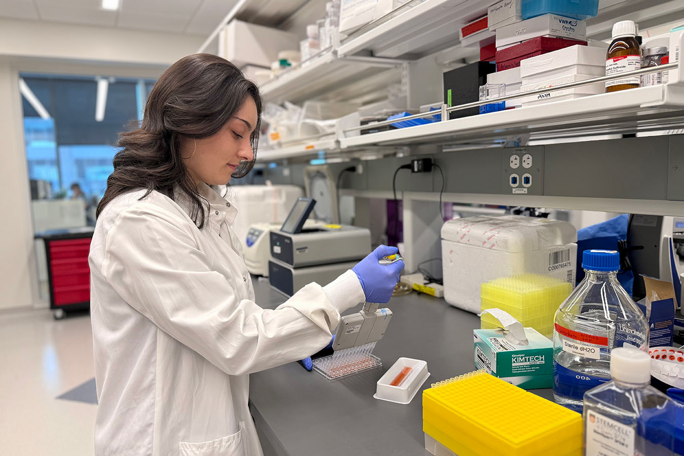 Annaiz Grimm, a research scientist in a Seattle Children’s Research Institute lab